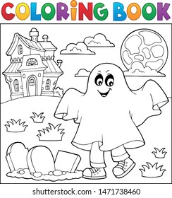 Coloring book boy in ghost costume 1 - eps10 vector illustration.