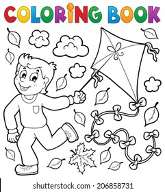 Coloring book with boy and kite - eps10 vector illustration.