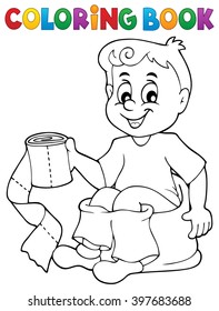 Coloring book boy on potty - eps10 vector illustration.