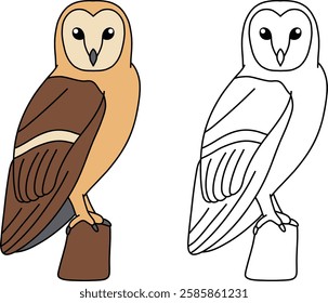 Coloring Book British Owl Bird with Guide Color