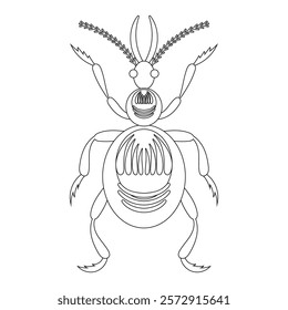 Coloring book of bug, beetle ant with large jaws. Doodle insect. Nature and biodiversity insect specie. Beetle vector flat illustration.