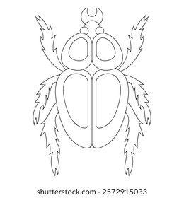 Coloring book of bug, beetle with hairy paws. Doodle insect. Nature and biodiversity insect specie. Beetle vector flat illustration.