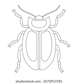 Coloring book of bug, leaf beetle. Doodle insect. Nature and biodiversity insect specie. Beetle vector flat illustration.