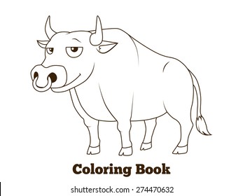 Coloring book bull cartoon educational illustration