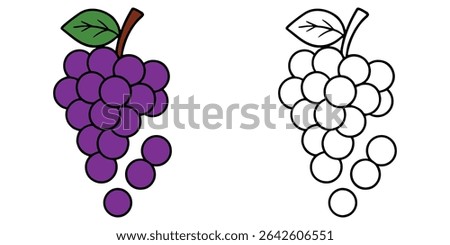 Coloring book of a bunch of grapes with some grapes missing, on white background outline vector illustration