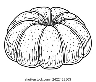 Coloring book bundt cake sketch. Sweet baked dessert, food. Hand drawn vector illustration.