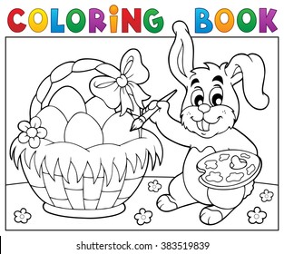 Coloring book bunny painting eggs - eps10 vector illustration.