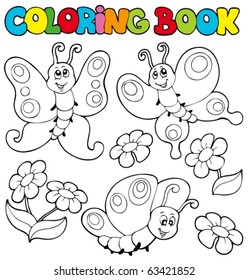 Coloring book with butterflies 1 - vector illustration.