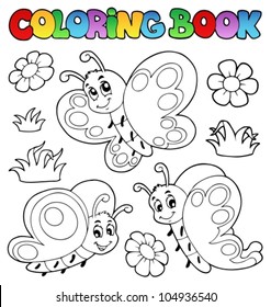 Coloring book with butterflies 2 - vector illustration.