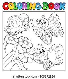 Coloring book with butterflies 3 - vector illustration.