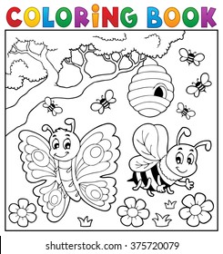 Coloring Book With Butterfly And Bee - Eps10 Vector Illustration.