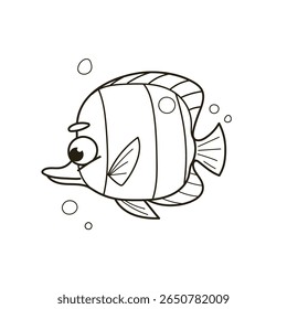 Coloring Book Butterflyfish Character in Line Art Style