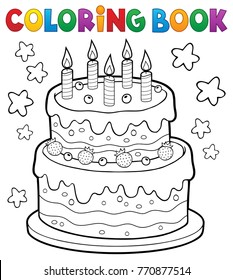 Coloring book cake with 5 candles - eps10 vector illustration.