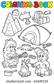 Coloring book with camping theme - vector illustration.