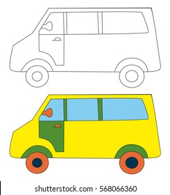 coloring book, car, cartoon, isolated,yellow