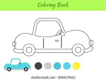 Coloring book car for children. Educational activity page for preschool years kids and toddlers with transport. Printable worksheet. Cartoon colorful vector illustration.