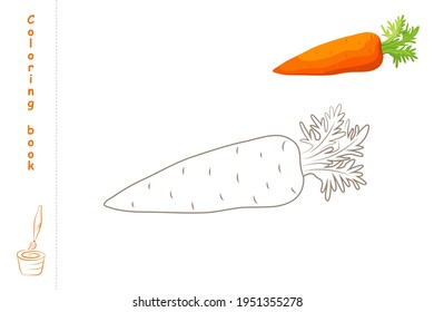 Coloring book carrot with example. Template for printing. Vector illustration.