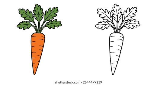 Coloring book of a carrot with leafy greens on a white background outline vector illustration