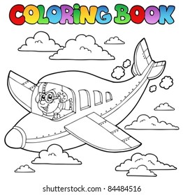 Coloring Book With Cartoon Aviator - Vector Illustration.