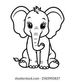 Coloring book cartoon Baby Elephant.Funny animal outline on White Background