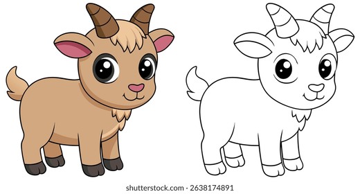 Coloring book cartoon baby goat with a tiny beard on white background outline vector illustration