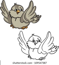Coloring book. Cartoon bird. Vector illustration