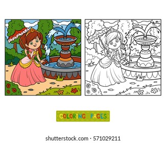 Coloring book, cartoon character, Princess with umbrella