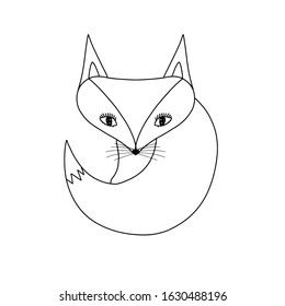 coloring book cartoon doodle fox. Happy animals. Isolated objects on white background. Vector illustration.