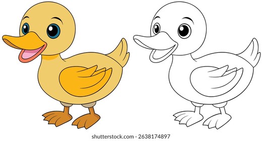 Coloring book cartoon duckling waddling with a beak open on white background outline vector illustration