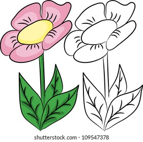 Coloring book. Cartoon flower. Vector illustration