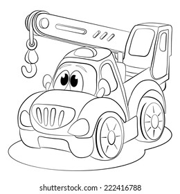 Coloring book. Cartoon funny car crane.