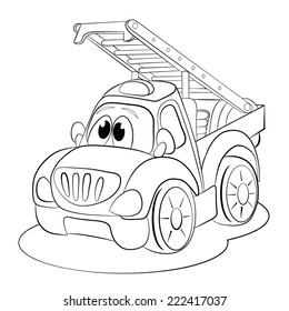 Coloring book. Cartoon funny car ladder.