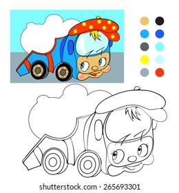 Coloring book. Cartoon funny car truck.