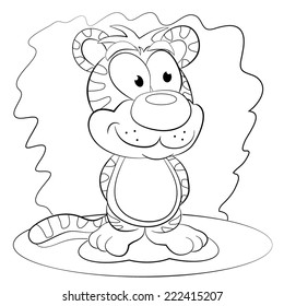 Coloring book. Cartoon funny tiger.