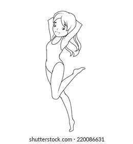 Coloring book: Cartoon girl in swimsuit