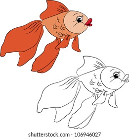 Coloring book. Cartoon goldfish. Vector illustration