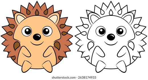 Coloring book cartoon hedgehog with a round spiky outline vector illustration