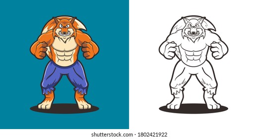 Coloring Book Cartoon Illustration Fox The Body Builder