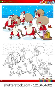 Coloring Book Cartoon Illustration of Santa Claus Christmas Characters Group