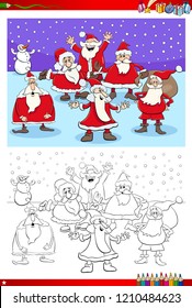 Coloring Book Cartoon Illustration of Santa Claus Christmas Characters