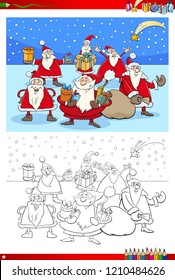 Coloring Book Cartoon Illustration of Santa Claus Christmas Group