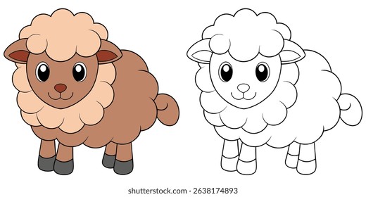 Coloring book cartoon lamb with a round, woolly body on white background outline vector illustration