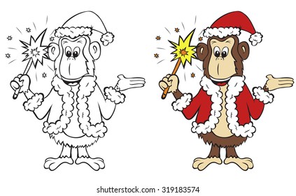 Coloring book with cartoon monkey for children education.