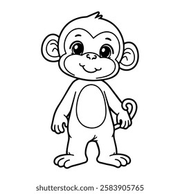 Coloring book cartoon Monkey. Funny animal outline on White Background