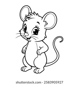 Coloring book cartoon Mouse.Funny animal outline on White Background