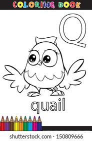 Coloring book with cartoon Partridge character. Q Children's Educational and fun.