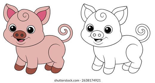 Coloring book cartoon Piglet with a curly tail on white background printable outline vector illustration