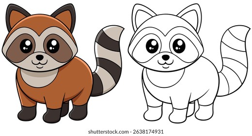 Coloring book cartoon raccoon with a striped tail on white background printable outline vector illustration