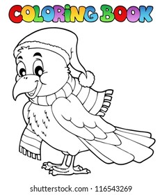Coloring book cartoon raven - vector illustration.
