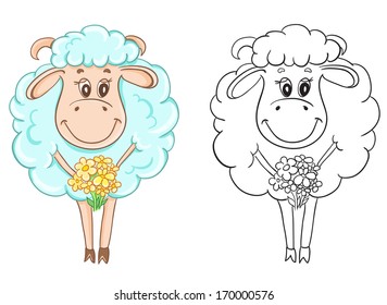Coloring book with cartoon sheep for children education